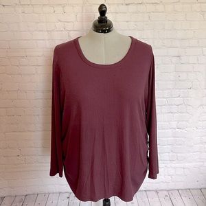 LANE BRYANT SIZE 26/28 LONG SLEEVE BLOUSE, Cinched Sides, Burgandy, Like New
